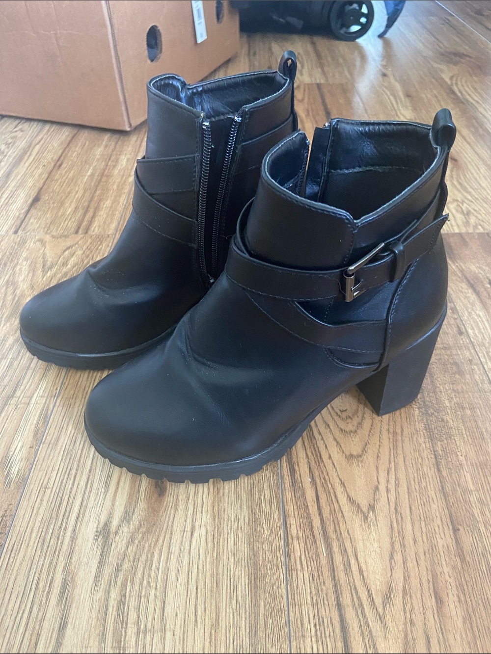 Women's Black Buckle Ankle Boots - Stylish Block Heel